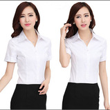 G2000女装短袖衬衫商务修身V领OL白色衬衣办公室上班职业装工作服