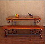 美式复古创意水管餐桌椅组合 实木铁艺咖啡厅餐厅成套桌椅可定制