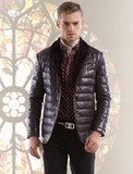 2015年冬季新款男士商务休闲毛领羽绒皮西装领轻薄修身羽绒服外套