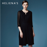 海兰丝2016春装新款a字裙蕾丝修身显瘦七分袖黑色连衣裙专柜同款