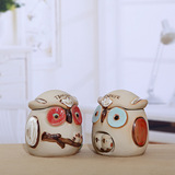 zakka杂货陶瓷创意猫头鹰小型烟灰缸  节日小礼物瓷罐摆件装饰品