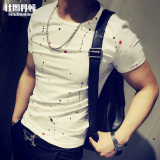 潮男修身个性短袖T恤半袖韩版时尚休闲青少年打底衫体恤上衣紧身