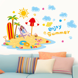 夏日阳光卡通儿童房床头创意自粘壁纸墙贴纸贴画客厅卧室晒太阳