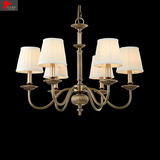 奢华全铜灯吊灯欧式复古铜灯创意6头美式客厅灯餐厅灯具卧室布罩