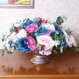 欧式靓丽蓝色玫瑰仿真花假花成品花卉台花艺摆花客厅餐桌装饰套装