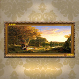 古典风景【夕阳下的聚会】欧式客厅书房装饰画有框手绘油画DLA515