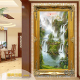 中式欧式山水风景油画聚宝盆客厅过道玄关纯手绘竖版风水装饰挂画