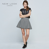 NEW LOOK2016夏季新款女裙黑白条纹荷叶边短裙半身裙|363092509