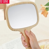 日本购手拿实木公主手柄镜子 便携美容化妆镜可悬挂可手持