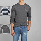 美国代购正品Abercrombie Fitch/AF2014新款男士圆领长袖T恤