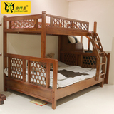 新中式家具全实木床老榆木上下床高低床子母床1.5米成人床双层床