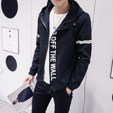青年夹克男韩版修身字母印花薄外套休闲时尚男装棒球服领上衣服潮