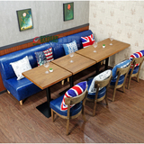 咖啡厅沙发靠墙卡座西餐厅茶餐厅沙发桌椅组合奶茶店复古做旧桌