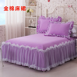 夏季全棉荷叶边床裙单件韩版素色公主床罩纯棉蕾丝床单床垫保护罩