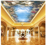 3D大型立体壁画可爱天使图天顶天花板欧式伊甸园吊顶壁纸酒店环保