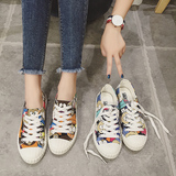 2016韩版夏新款卡通学生鞋系带单鞋平底涂鸦显瘦休闲女鞋潮帆布鞋