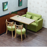 西餐厅咖啡厅沙发 实木桌椅组合 复古麻布休闲餐厅沙发桌椅