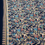 花漾：中国风亚麻棉麻布料 餐桌茶机布窗帘 服装印花面料蓝色定边