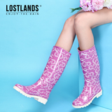 LOSTLANDS高筒女式雨鞋雨靴水鞋 紫色藤蔓 优质橡胶靴套鞋夏