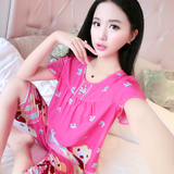 韩版女装夏季短袖女士睡衣棉绸性感花边可爱薄款女人绵绸睡衣家居
