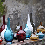 特价透明彩色玻璃花瓶摆件,简约欧式工艺品瓶子,彩色玻璃瓶鲜花瓶