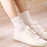 春夏复古韩国纯色竖条纹森系纯棉学生可爱短靴中筒女瘦腿堆堆袜子