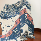 复古美式地中海星座线毯多功能毯防滑沙发巾双面提花两用盖布盖毯