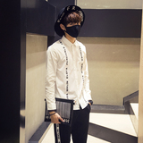 2016秋季新款 时尚个性非主流潮流韩版长袖衬衫小码S号修身衬衣男