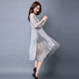 韩版蕾丝假两件外搭披肩外套防晒衣女夏2016透气中长款超薄空调衫