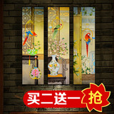 新中式禅意装饰画客厅餐厅玄关过道走廊竖版简约挂画壁画花鸟组合
