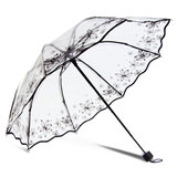 淑女蝴蝶花边折叠男女成人透明雨伞透明伞雨伞折叠伞透明创意包邮