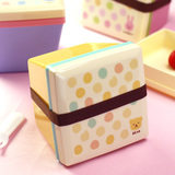 日式可爱卡通儿童便当盒 便携水果盒沙拉盒可微波双层饭盒 配叉