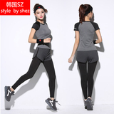韩国代购夏健身服女跑步服健身房速干衣瑜伽服两件套装运动紧身裤