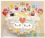 上海创意儿童卡通个性彩虹蛋糕 萌小兔子萌小熊佩佩猪 生日蛋糕