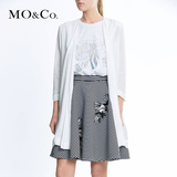 MO&Co.春季款无扣开襟女装上衣 欧美风时尚中长款九分袖外套moco
