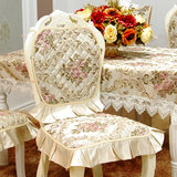 欧式餐桌布艺椅垫花边冬加厚椅子坐垫椅套罩套装高档奢华米色台布