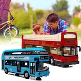 热卖儿童玩具车合金双层公交车伦敦巴士仿真汽车模型音乐回力车汽