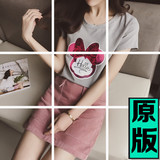 小谷粒春夏装新款2016韩版修身 卡通短袖打底衫T恤女亮片上衣C181