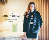 2015韩国代购Chuu冬新款韩版长毛绒绒加厚长袖圆领女短款夹克外套