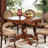 欧式餐桌椅组合 美式纯实木圆餐桌 别墅折叠伸缩餐台 雕花餐桌