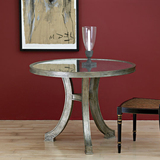 仿古圆形银镜餐桌 实木新古典艺术咖啡会客桌茶几会议接待桌6952