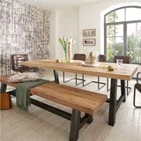 桌椅组合多人实木会议办公桌做旧咖啡厅桌椅典逸 美式复古铁艺餐