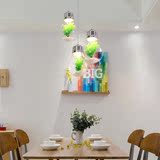 地中海乡村田园玻璃植物吊灯创意时尚三头餐厅灯吧台圆形LED灯具