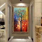 玄关装饰画壁画发财树油画竖版走廊画现代抽象挂画过道玄关画单幅