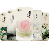 定制iPhone6plus硬手机壳苹果6保护套5S4S中国风浮雕彩绘荷花外壳