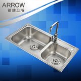 ARROW箭牌 厨房水槽 双槽 洗菜盆套餐送沥水篮龙头AE2401