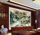 中式山水复古三阳开泰装饰画沙发背景墙定制墙布墙纸无缝大型壁画