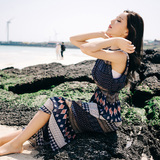 夏季新款女装韩国民族风时尚修身显瘦无袖雪纺连衣裙沙滩裙长裙潮