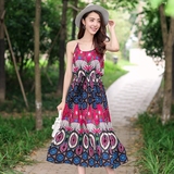 夏季女装新款韩国代购SZ连衣裙波西米亚长裙沙滩裙显瘦吊带印花裙