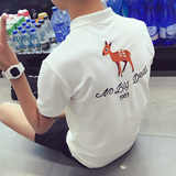 夏装polo衫男短袖t恤保罗衫韩版青年学生修身小鹿刺绣小翻领半袖